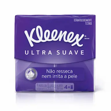 Kit Lenço de Papel Kleenex Dermoseda Ultra Suave 4 pacotes com 10 folhas cada