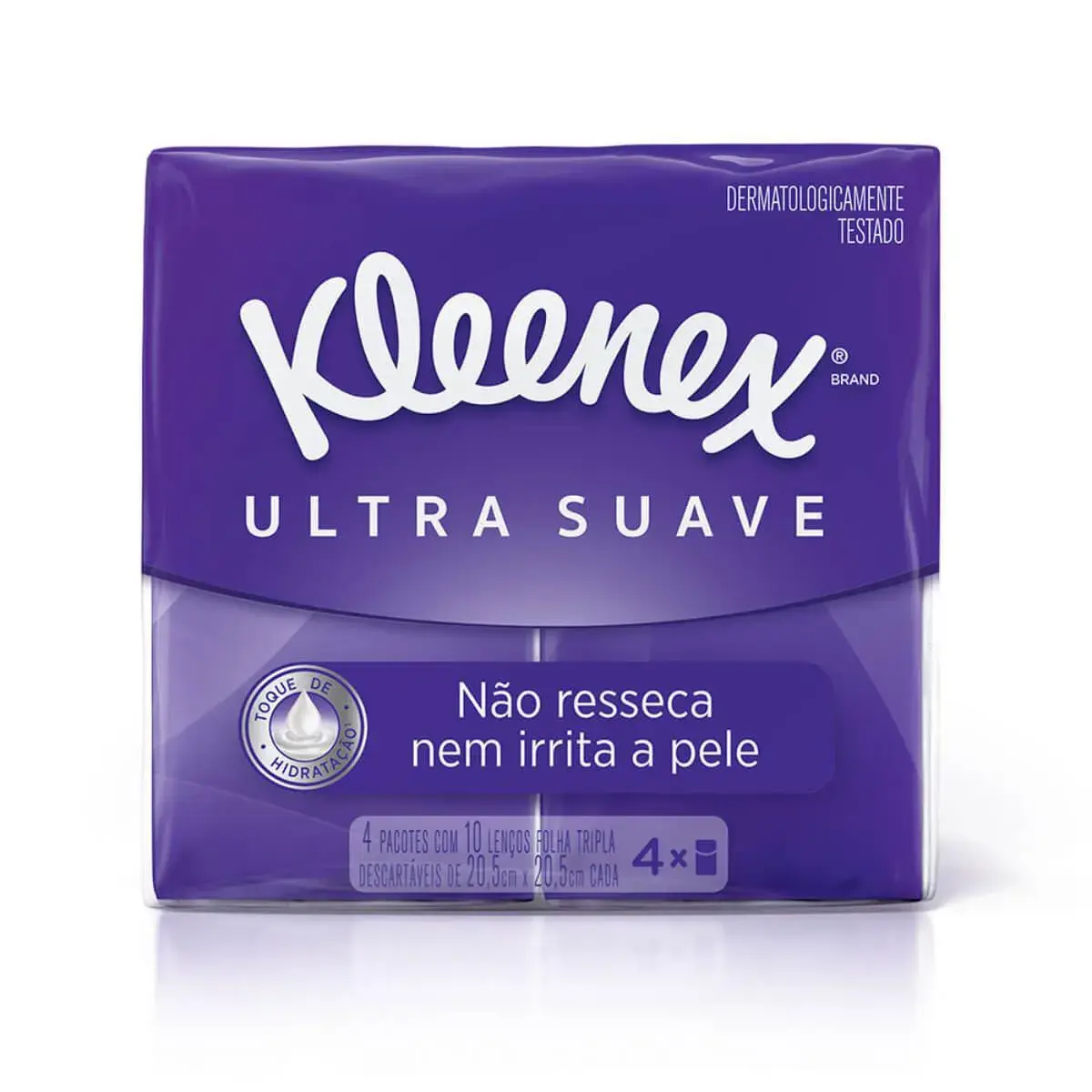 Kit Lenço de Papel Kleenex Dermoseda Ultra Suave 4 pacotes com 10 folhas cada