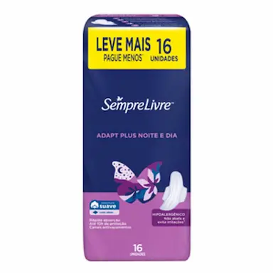 Absorvente Sempre Livre Adapt Plus Noite e Dia Suave Com Abas com 16 unidades