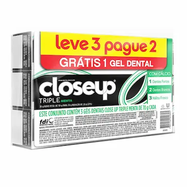 Kit Pasta de Dente Close Up Triple Menta com 3 unidades de 70g cada