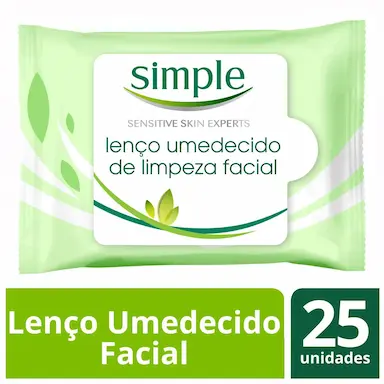 Lenço Umedecido para Limpeza Facial Simple com 25 unidades