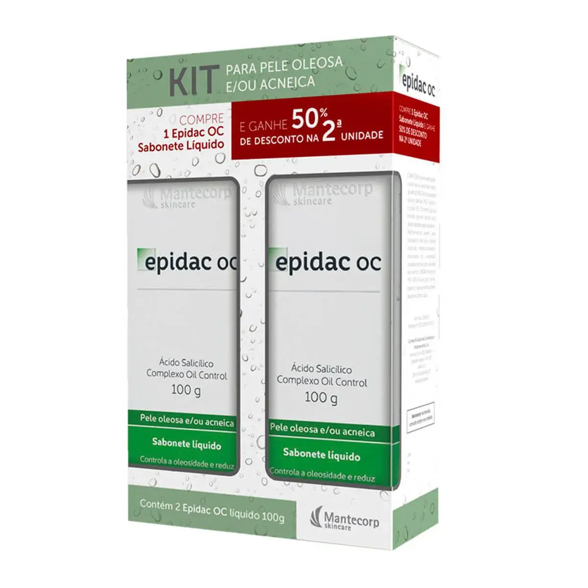 Kit Sabonete Líquido Epidac OC Ácido Salicílico Complexo Oil Control com 2 unidades de 100g cada