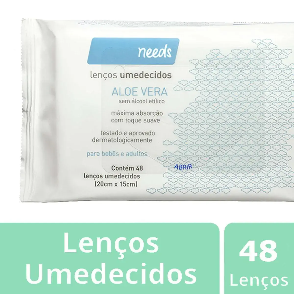 Lenço Umedecido Needs Aloe Vera com 48 unidades