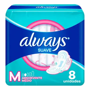 Absorvente Always Suave M com Abas - 8 unidades