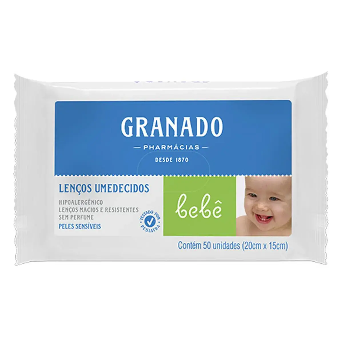 Lenço Umedecido Granado Bebê Peles Sensíveis com 50 Unidades