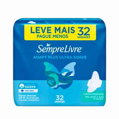 Absorvente Sempre Livre Adapt Plus Cobertura Suave Com Abas 32 unidades