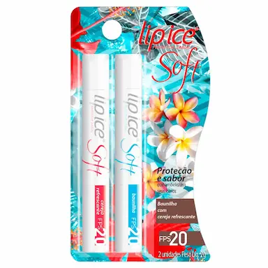 Kit Protetor Labial Lip Ice Soft FPS 20 com 2 Unidades Sabor Baunilha e Cereja Intensa de 2g cada