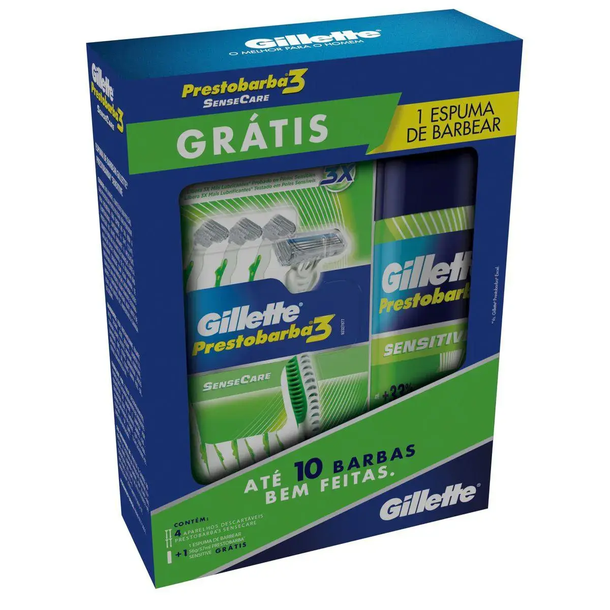 Kit Aparelho de Barbear Prestobarba 3 SenseCare + Espuma de Barbear de 56g
