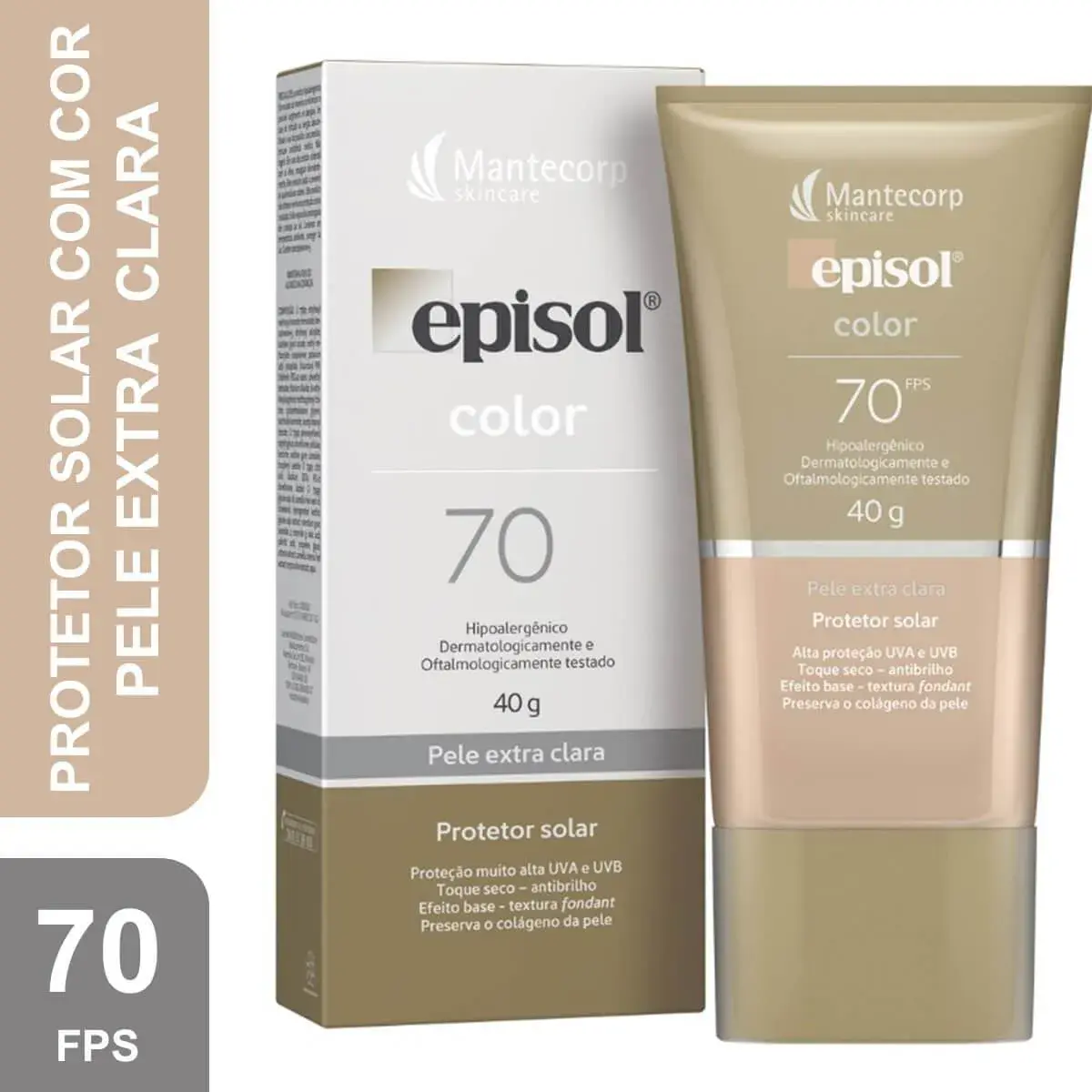 Protetor Solar Facial Episol Color Pele Extra Clara FPS 70 com 40g