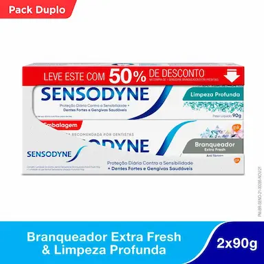 Kit Pasta de Dente Sensodyne Branqueador Extra Fresh + Limpeza Profunda com 90g cada