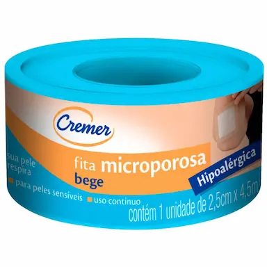 Fita Microporosa Cremer Bege para Peles Sensíveis com 1 rolo de 2,5cm x 4,5mt