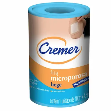 Fita Microporosa Cremer Bege para Peles Sensíveis com 1 rolo de 10cm x 4,5mt