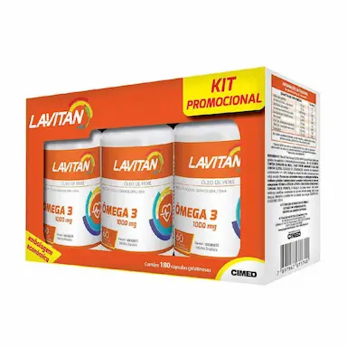 Kit Ômega 3 1000mg Lavitan com 180 cápsulas Leve 3 Pague 2