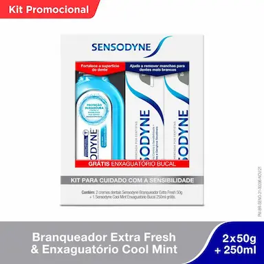 Kit Sensodyne com 2 Pastas de Dente Branqueador Extra Fresh de 50g + 1 Enxaguante Bucal Cool Mint de 250ml