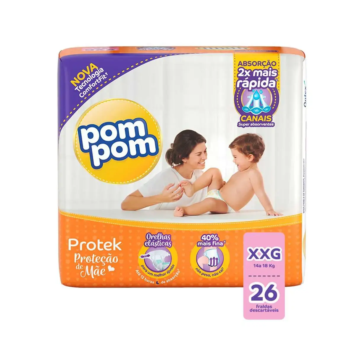 Fralda Pom Pom Protek Proteção de Mãe XXG - 26 Unidades