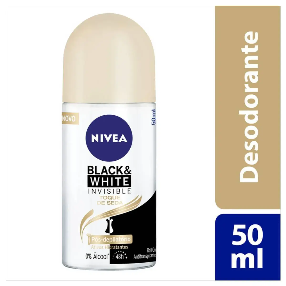 Desodorante Nivea Invisible Black & White Toque de Seda Roll On Pós-Depilatório com 50ml