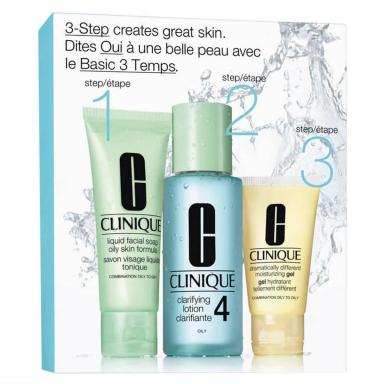 Kit Cuidado Facial Clinique Skin Care System 3 passos Sabonete, Esfoliante e Gel Hidratante com 1 unidade