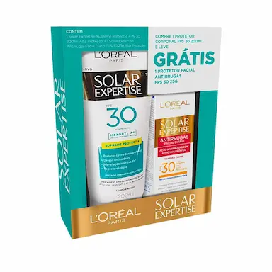 Kit Protetor Solar L'Oréal Solar Expertise com 1 Protetor Facial Antirrugas FPS 30 de 25g + 1 Protetor Corporal FPS 30 de 200ml