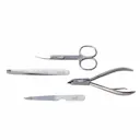 Kit Manicure Needs Nails em Aço Inox com Pinça + Alicate + Lixa + Tesoura Curvada