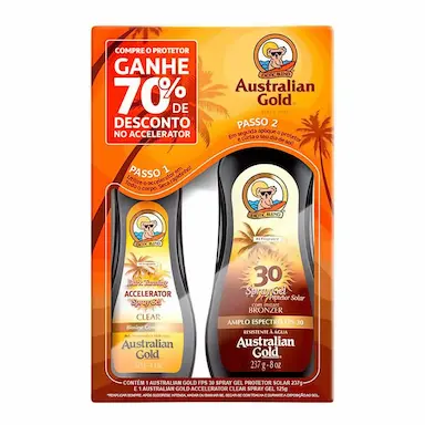 Kit Australian Gold Protetor Solar Corporal Spray Gel FPS 15 com 237g + Acelerador De Bronzeado Spray Gel com 125g