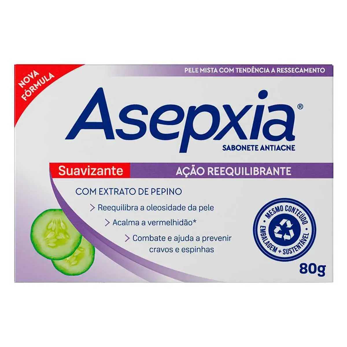 Sabonete Antiacne em Barra Asepxia Suavizante Ação Reequilibrante com 80g