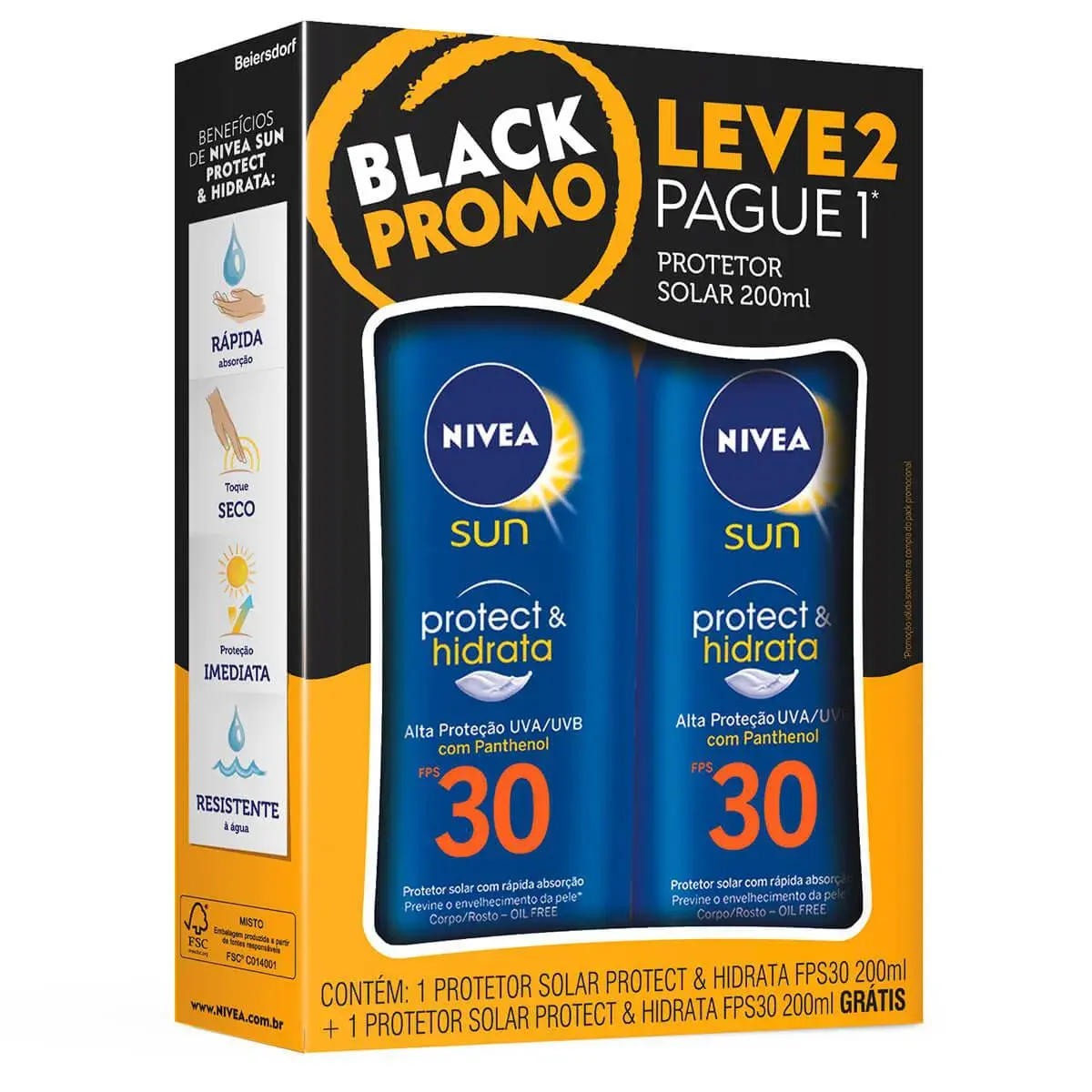 Kit Protetor Solar Corporal Nívea Sun Protect & Hidrata FPS 30 com 2 unidades de 200ml