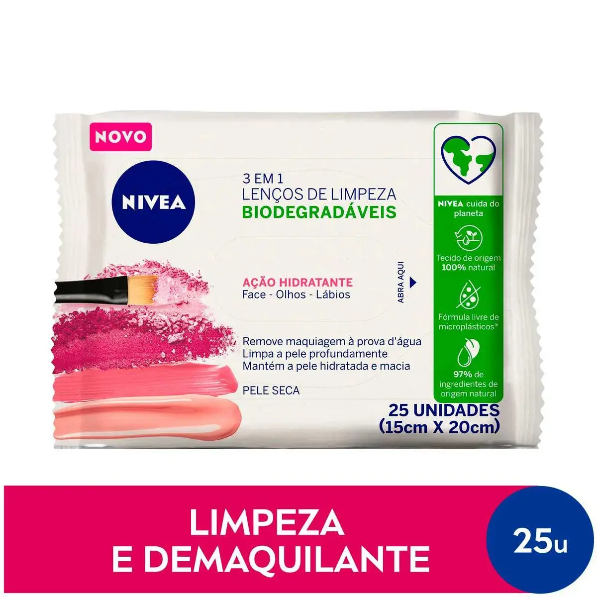 Lenço Demaquilante Nivea 3 em 1 Ação Hidratante 25 unidades