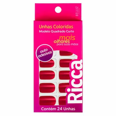 Unhas Ricca Autoadesivas Vermelho Bordo
