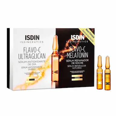 Kit Sérum Facial Isdin Flavo-C Ultraglican Diurno + Flavo-C Melatonin Noturno com 10 ampolas cada