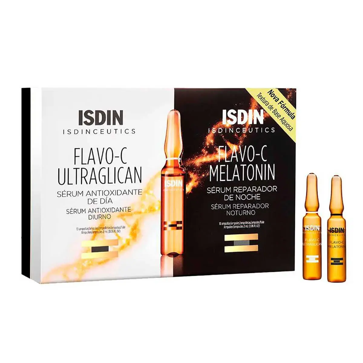 Kit Sérum Facial Isdin Flavo-C Ultraglican Diurno + Flavo-C Melatonin Noturno com 10 ampolas cada