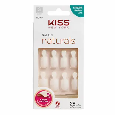 Unhas Postiças Kiss NY Salon Natural Curto Quadrado com Aba