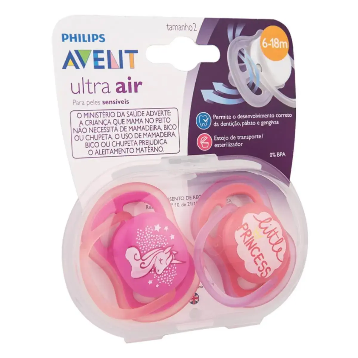 Chupeta Philips Avent Ultra Air 6 a 18 meses Rosa com 2 unidades