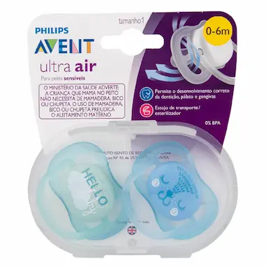 Chupeta Philips Avent Ultra Air 0 a 6 Meses Verde e Azul com 2 unidades