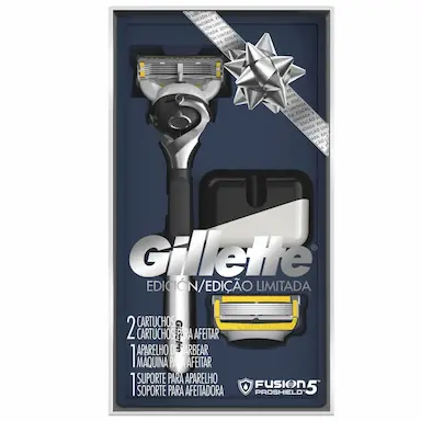 Kit Aparelho de Barbear Gillette Fusion 5 Proshield Edição Limitada com 1 unidade + 2 cartuchos e 1 suporte