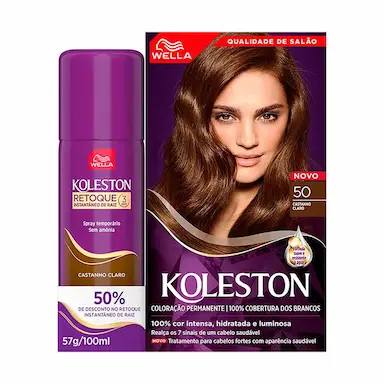 Kit Wella Koleston Tintura Castanho Claro 50 + Retoque Instantâneo Spray Castanho Claro