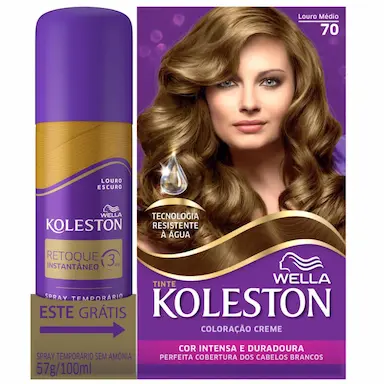 Kit Wella Koleston Tintura Louro Médio 70 + Retoque Instantâneo Spray Louro Escuro