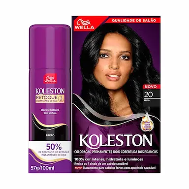 Kit Wella Koleston Tintura Preto 20 + Retoque Instantâneo Spray Preto