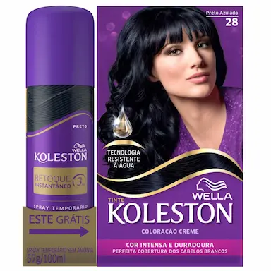 Kit Wella Koleston Tintura Preto Azulado 28 + Retoque Instantâneo Spray Preto