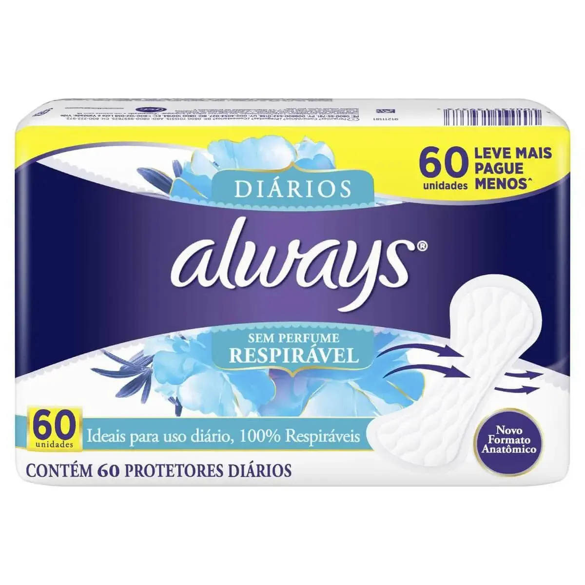 Protetor Diário Always Sem Perfume Respirável com 60 unidades