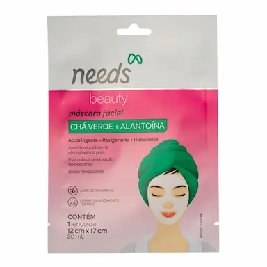 Máscara Facial de Chá Verde Needs Beauty com 1 Unidade