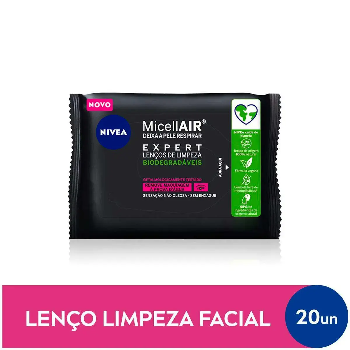 Lenços de Limpeza Demaquilantes Nivea MicellAir Expert com 20 unidades