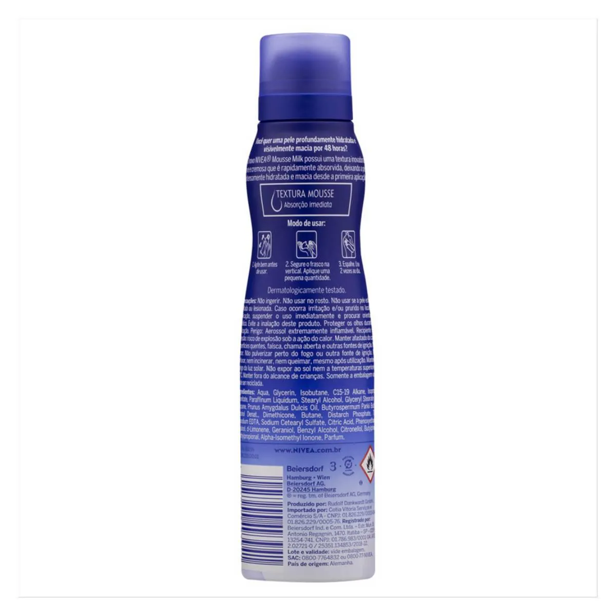 Mousse Hidratante Corporal Nivea Milk com 200ml