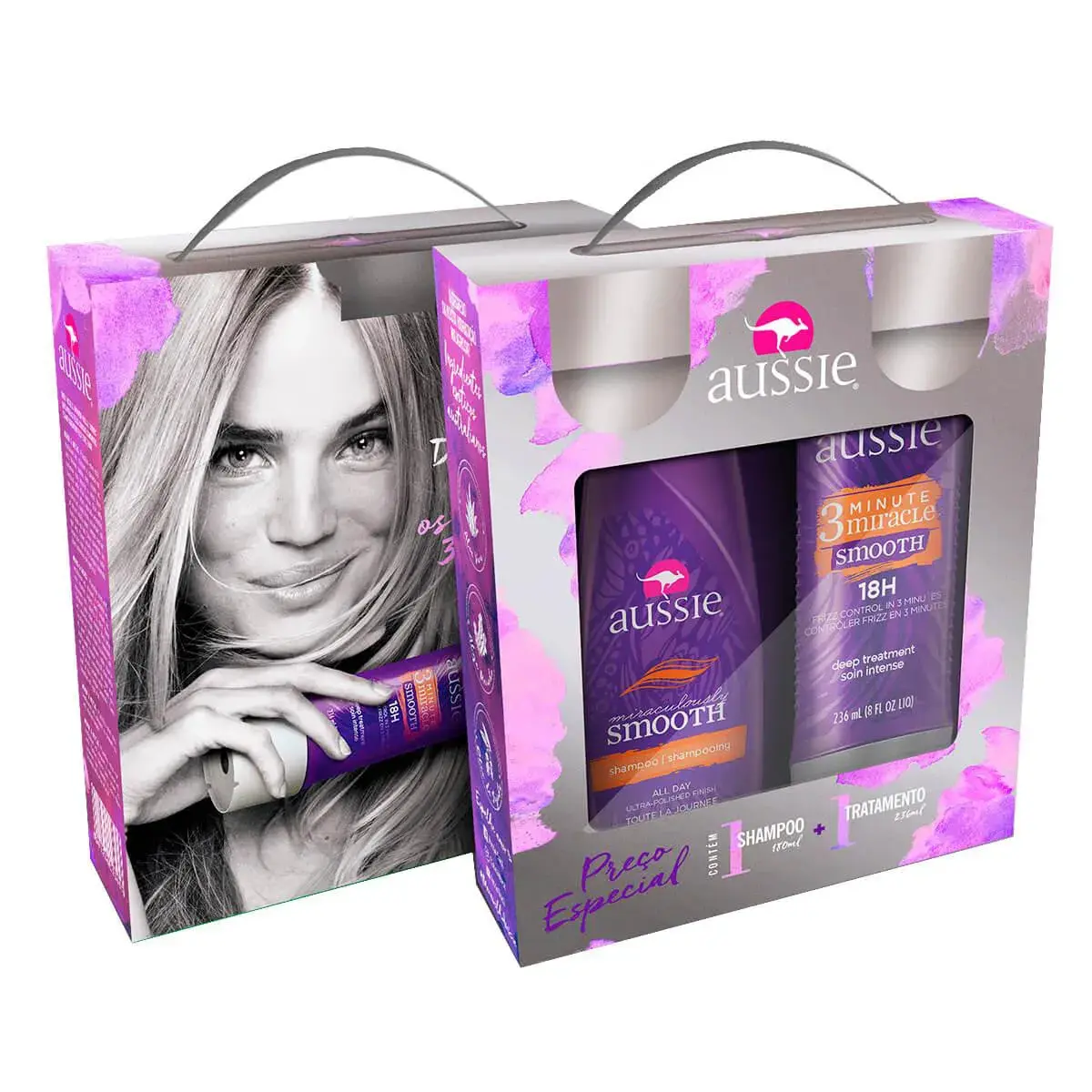 Kit Aussie 3 Minute Miracle Smooth Shampoo com 180ml + Creme de Tratamento com 236ml