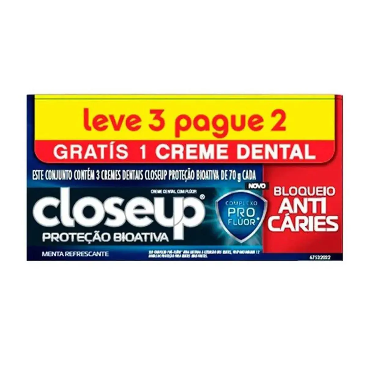 Kit Pasta de Dente Close Up Proteção Bioativa com 3 unidades de 70g cada
