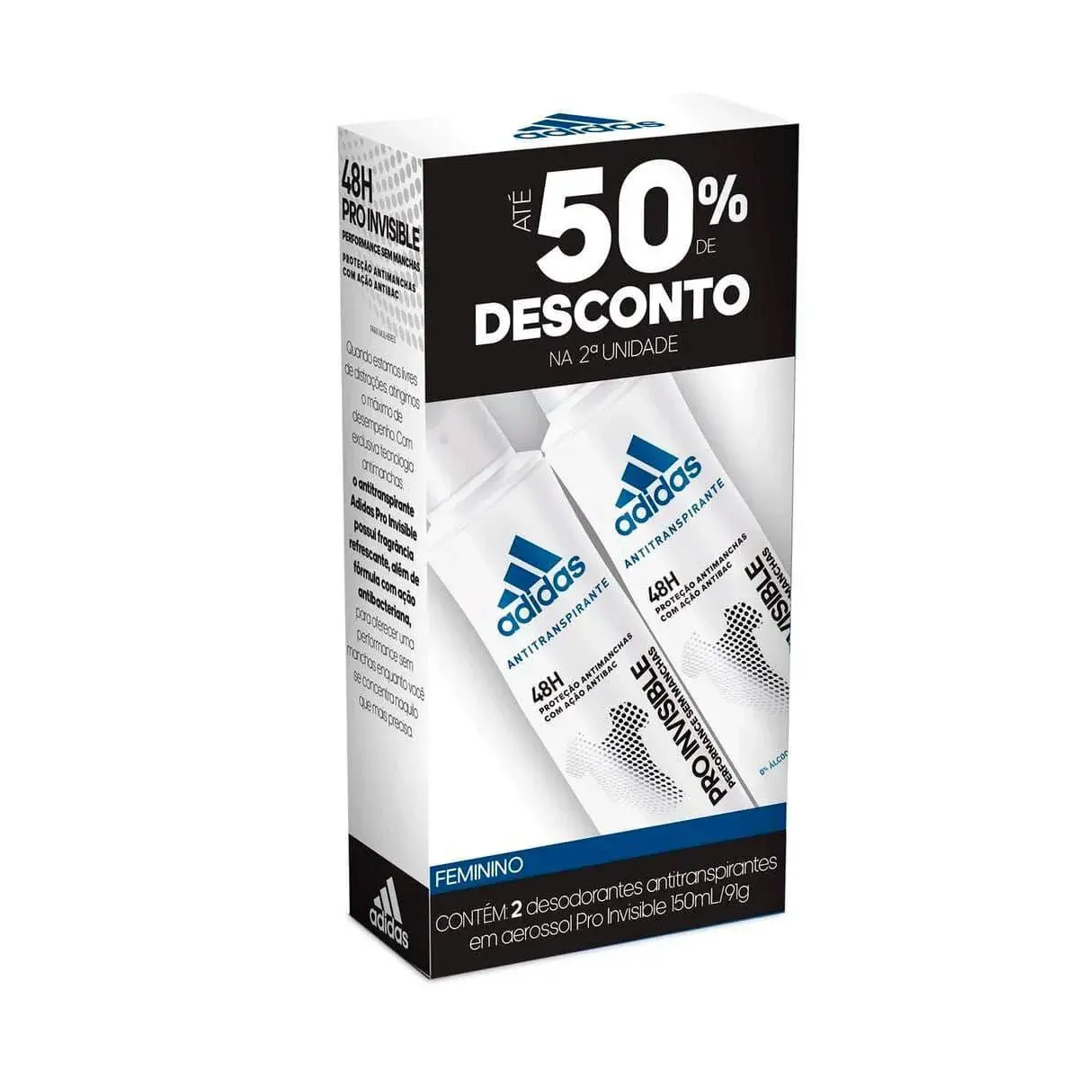 Kit Desodorante Aerosol Adidas Pro Invisible Feminino com 2 unidades