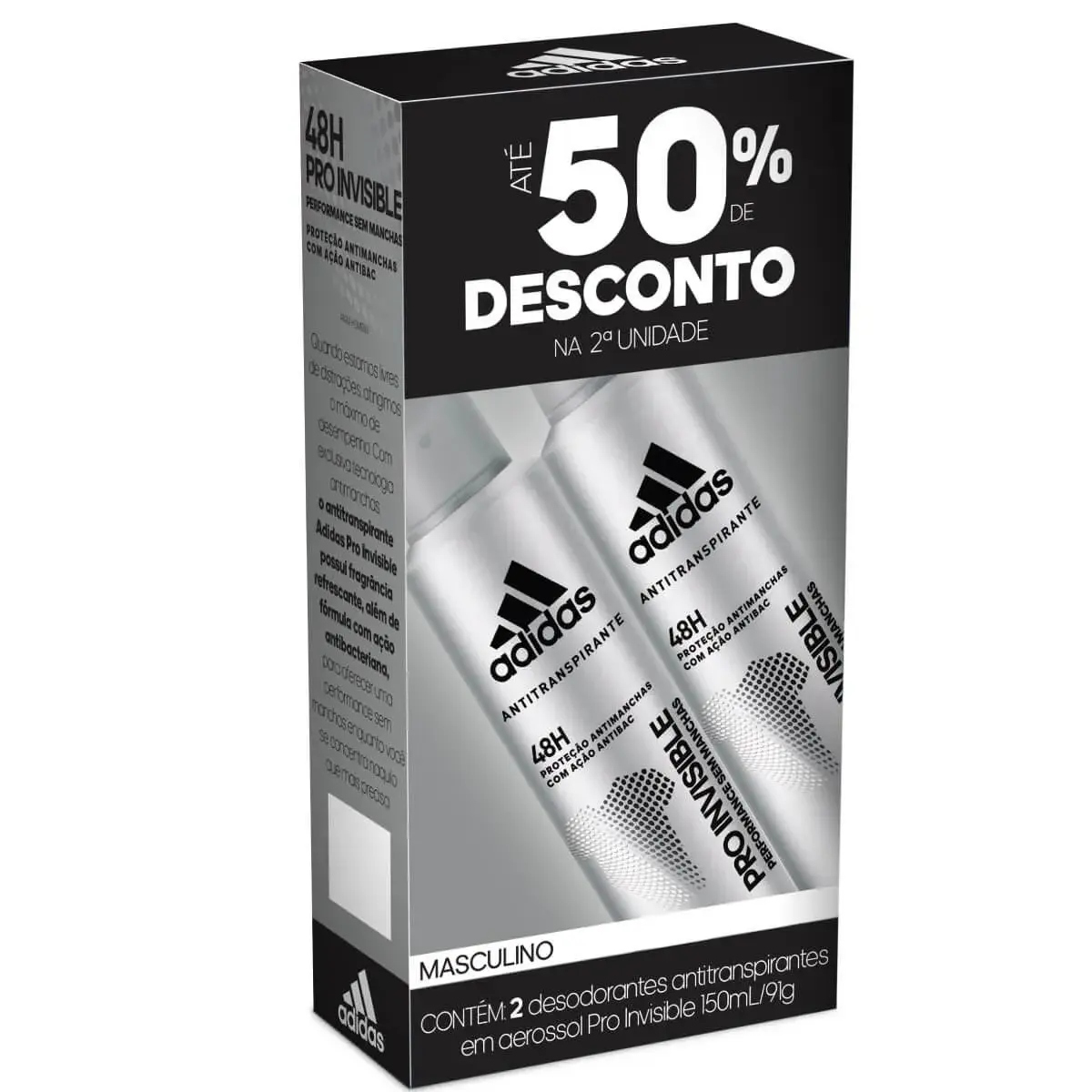 Kit Desodorante Aerosol Adidas Pro Invisible Masculino com 2 unidades