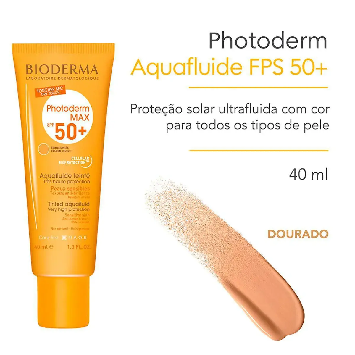 Protetor Solar Facial Bioderma Photoderm Max Aquafluide Tom Dourado FPS50+ com 40ml