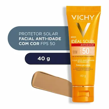 Protetor Solar Facial Vichy Idéal Soleil Anti-idade Toque Seco com Cor FPS 50 com 40g