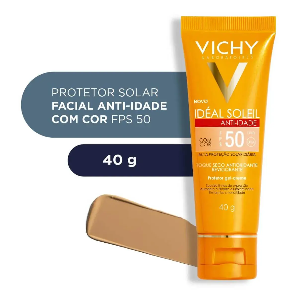 Protetor Solar Facial Vichy Idéal Soleil Anti-idade Toque Seco com Cor FPS 50 com 40g