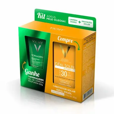 Kit Vichy Protetor Solar Facial Idéal Soleil Antibrilho FPS 30 com 40g + Gel de Limpeza Normaderm com 60g